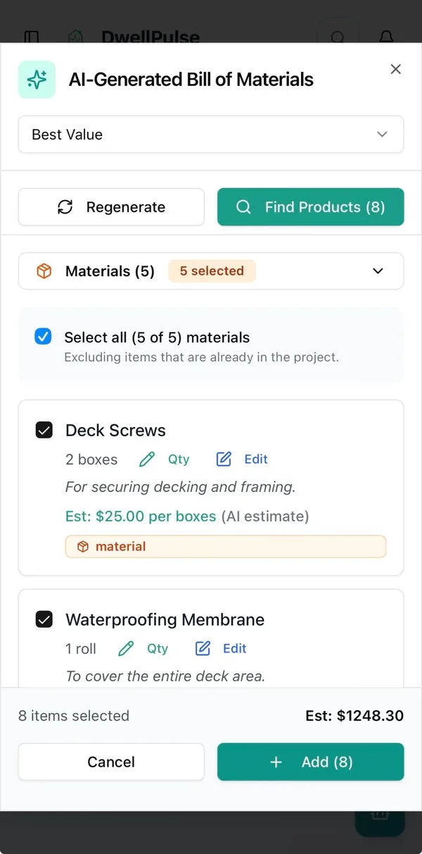AI-generated bill of materials with real pricing